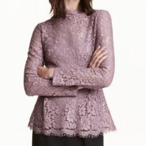 Lavender Lace Long Sleeve Peplum Top w/ Interior Tank Top